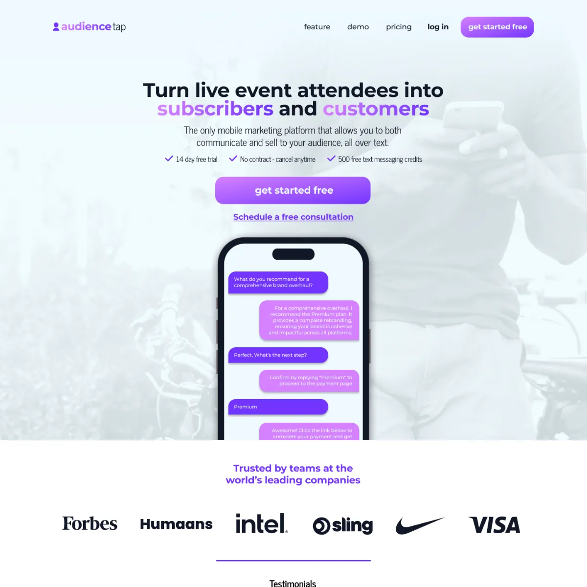 AudienceTap, landing de marketing por mensaje