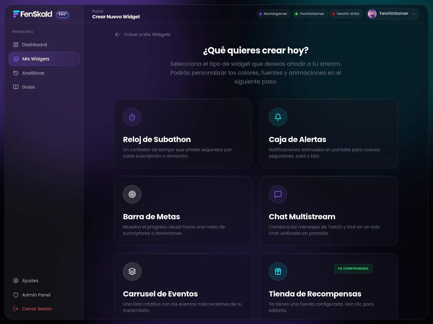 Catálogo de gráficos disponibles en FenSkald