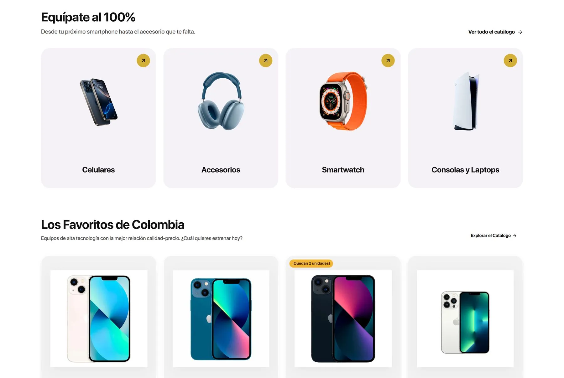 Portada de Mirror Technology con categorías y productos destacados