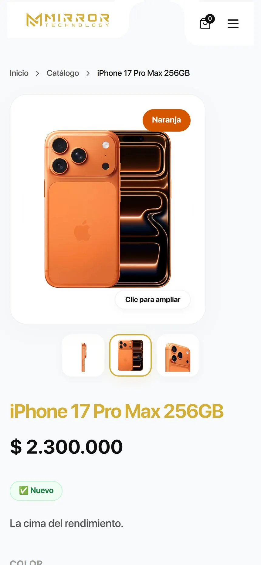 Ficha de producto en móvil